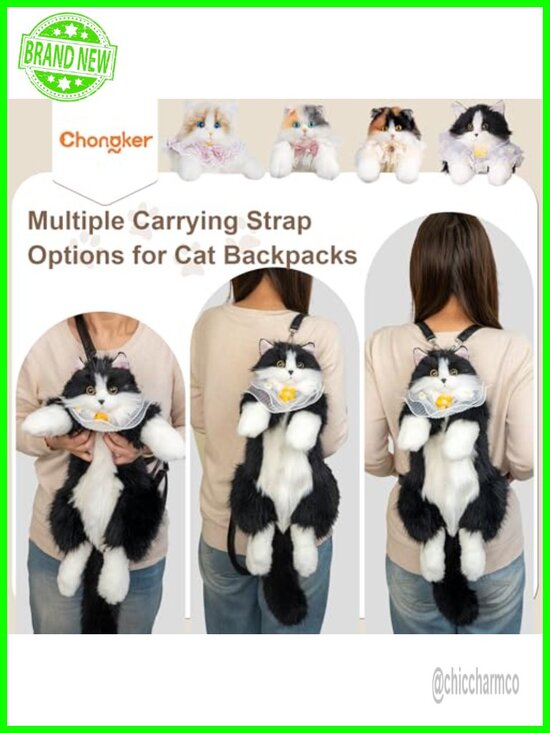 Realistic Stuffed Cat Backpack Handcrafted Plush Bag